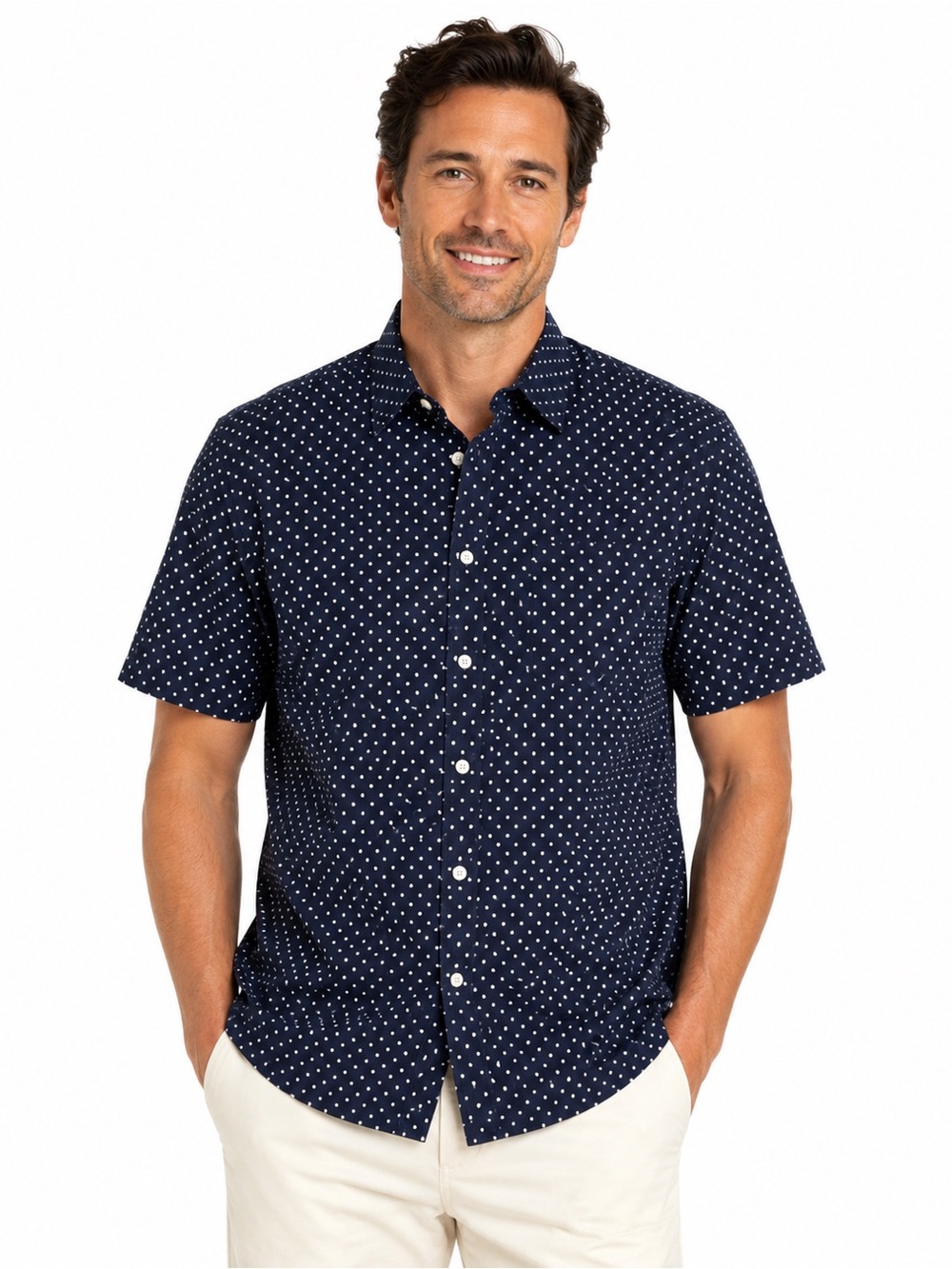 Bullock & Jones Made USA Navy Polka Dot Shirt L NWOT